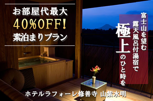 【室数/日～金曜泊限定】お部屋代最大40%OFF!素泊りプラン~富士山を望む露天風呂付湯宿「山紫水明」～