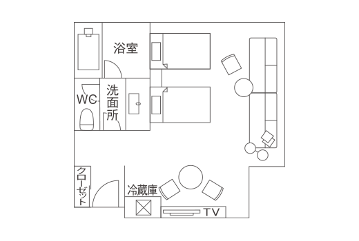 温泉付コンフォートコテージツイン 見取り図