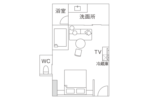 温泉付デラックスコテージキング 見取り図