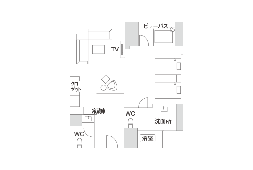 ジュニアスイートルーム ツイン 見取り図